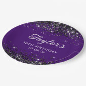 Indigo und Schwarzer Glitzer 30. Geburtstag Pappteller (Schrägansicht)