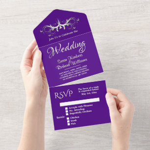 Indigo und White Tri Falten w UAwg Wedding All In One Einladung