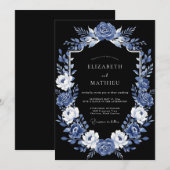 Indigo üppige Abendhochzeit Einladung (Vorne/Hinten)