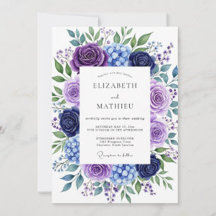 Indigo-Üppige Florale Romantische Hochzeit Einladung