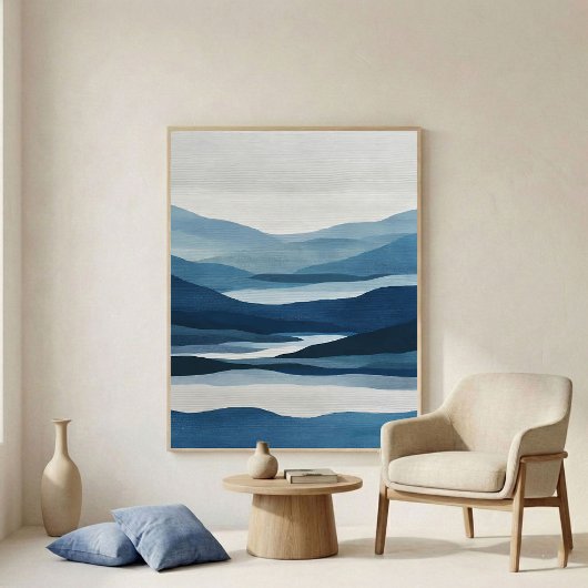 Indigo Valley Layers Abstrakte Wandkunst Poster