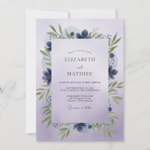 Indigo-Veilchen-Blatt-Hochzeit Einladung