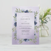 Indigo-Veilchen-Blatt-Hochzeit Einladung (Stehend Vorderseite)