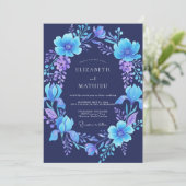 Indigo-Veilchen-Kranz-Hochzeit Einladung (Stehend Vorderseite)