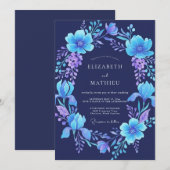 Indigo-Veilchen-Kranz-Hochzeit Einladung (Vorne/Hinten)