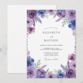 Indigo-Veilchen-Wildblumen-Hochzeit Einladung (Vorne/Hinten)