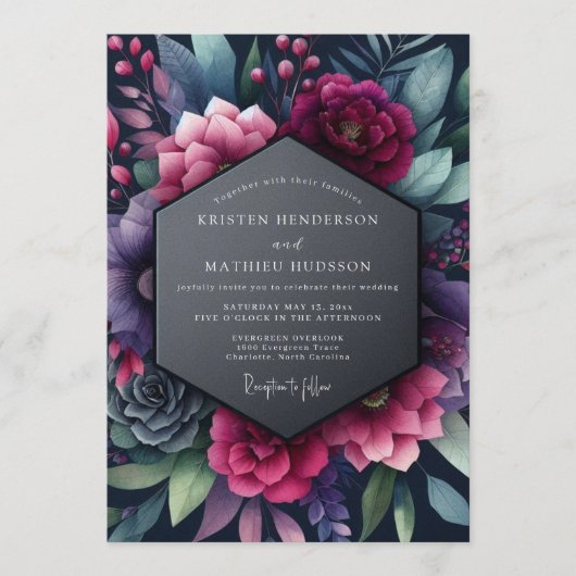 Indigo Vespertine Bloom Hochzeit Einladung (Vorderseite)