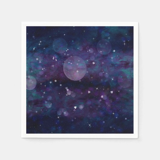 Indigo Violet Hübsch Sparkle Lights Herz & Stars Serviette (Vorderseite)