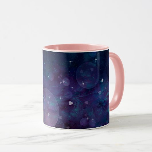 Indigo Violet Hübsch Sparkle Lights Herz & Stars Tasse (VorderseiteRechts)