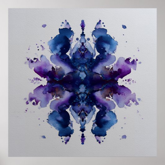 Indigo Violet Symmetrical Watercolor Mandala Poster (Vorne)