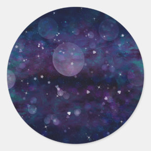 Indigo Violett Schöne Funkellichter Herzen und Ste Runder Aufkleber