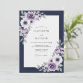 Indigo-Violette Bemalte Hochzeit Einladung (Stehend Vorderseite)