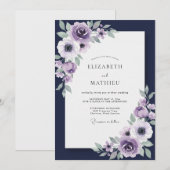 Indigo-Violette Bemalte Hochzeit Einladung (Vorne/Hinten)