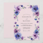 Indigo Violette Blütenhochzeit Einladung (Vorne/Hinten)