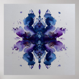 Indigo-Violettes symmetrisches Wasserfarben-Mandal Poster