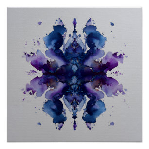 Indigo-Violettes symmetrisches Wasserfarben-Mandal Poster