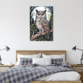 Indigo-Wald-Mosaik-Eule Leinwanddruck (Insitu (Schlafzimmer))
