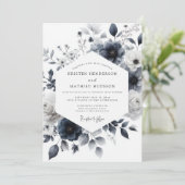 Indigo Wash Botanical Wedding Einladung (Stehend Vorderseite)
