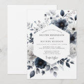 Indigo Wash Botanical Wedding Einladung (Vorne/Hinten)