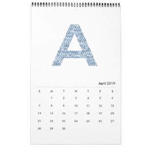 Indigo-Wasserfarbmuster Minimalistischer Kalender 