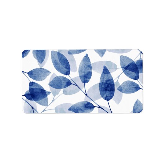 Indigo Watercolor-Blätter Adressaufkleber (Vorne)