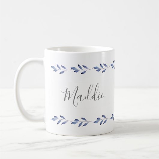 Indigo Watercolor Blätter Garland Kaffeetasse (Links)