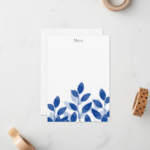Indigo Watercolor-Blätter Mitteilungskarte (Vorderseite/Rückseite Beispiel)