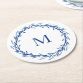 Indigo Watercolor Blätter Wreath Runder Pappuntersetzer (Angewinkelt)