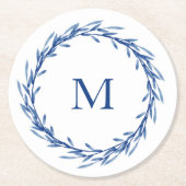 Indigo Watercolor Blätter Wreath Runder Pappuntersetzer (Vorderseite)