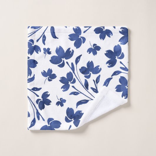 Indigo Watercolor Blume Stems Badhandtuch Set (Waschlappen)