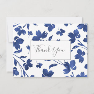 Indigo Watercolor Blume Stems Dankeskarte