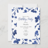 Indigo Watercolor Blume Stems Einladung (Vorderseite)