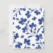 Indigo Watercolor Blume Stems Einladung (Rückseite)