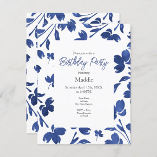 Indigo Watercolor Blume Stems Einladung