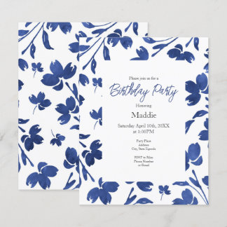 Indigo Watercolor Blume Stems Einladung