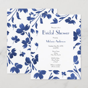 Indigo Watercolor Blume Stems Einladung