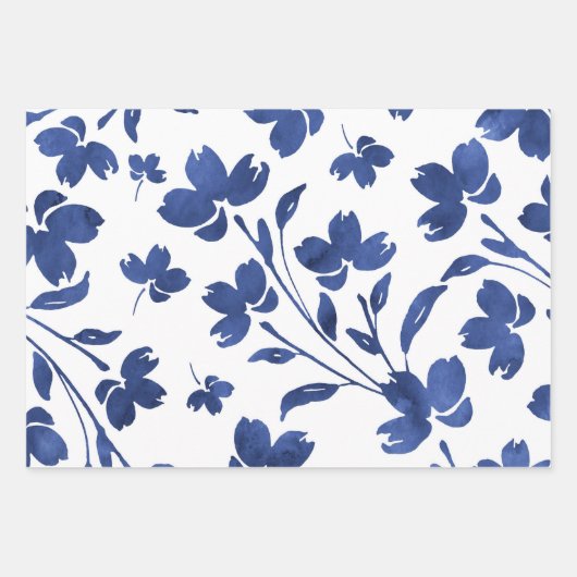 Indigo Watercolor Blume Stems Geschenkpapier Set (Vorderseite 3)