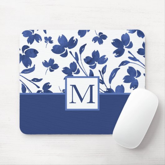 Indigo Watercolor Blume Stems Mousepad (Mit Mouse)