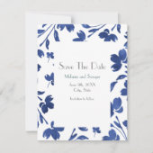 Indigo Watercolor Blume Stems Save The Date (Vorderseite)