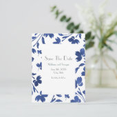 Indigo Watercolor Blume Stems Save The Date (Stehend Vorderseite)