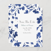 Indigo Watercolor Blume Stems Save The Date (Vorne/Hinten)