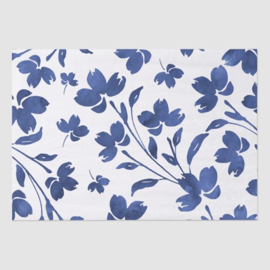 Indigo Watercolor Blume Stems Seidenpapier (Vorderseite)