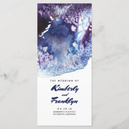 Indigo Watercolor Crystals Moderne Hochzeitsprogra Programm