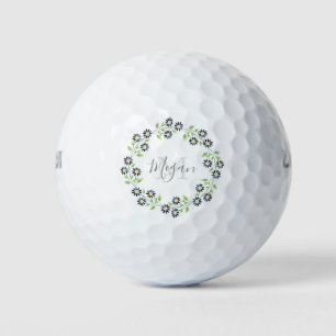 Indigo Watercolor Daisies Wreath Golfball