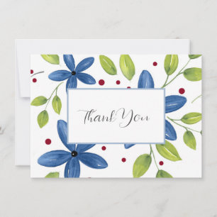 Indigo Watercolor Floral Bouquet Dankeskarte