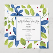 Indigo Watercolor Floral Bouquet Einladung (Vorne/Hinten)