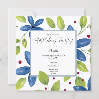 Indigo Watercolor Floral Bouquet Einladung