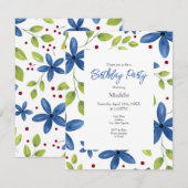 Indigo Watercolor Floral Bouquet Muster Einladung (Vorne/Hinten)