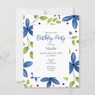 Indigo Watercolor Floral Bouquet Muster Einladung