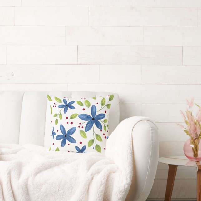 Indigo Watercolor Floral Bouquet Muster Kissen (Liege)